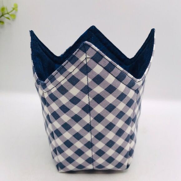 3 Piece Set of Microwave Cozies, Reversible Navy Blue Gingham, Plate, Bowl, Pint - Picture 8 of 10